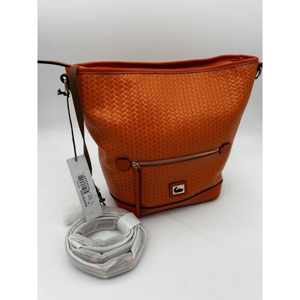 NWT Dooney & Bourke Camden Small Hobo‎ Woven Leather Crossbody Bag, Orange 11x10